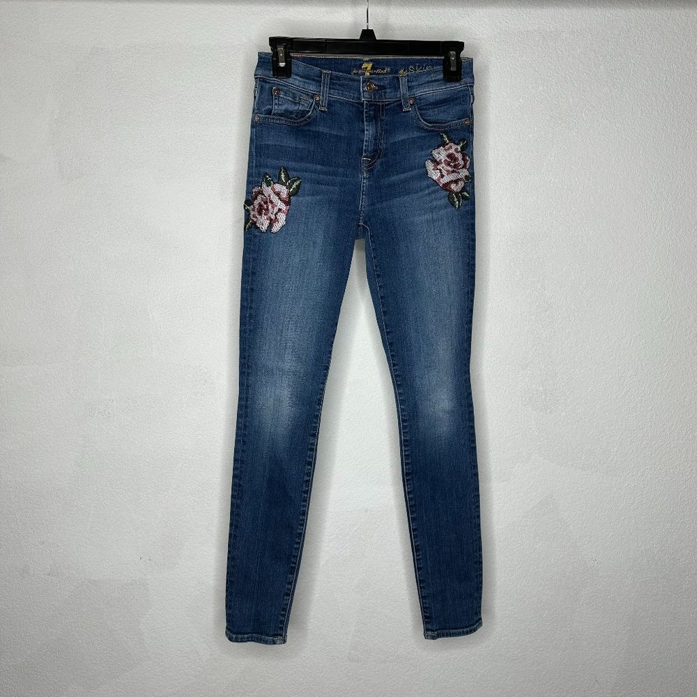7 For All Mankind Rose Floral Patchwork The Skinny Ankle Jeans